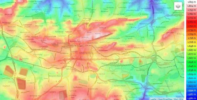 ヨハネスブルグ（ジョバーグ・ジョジ）の標高マップ
