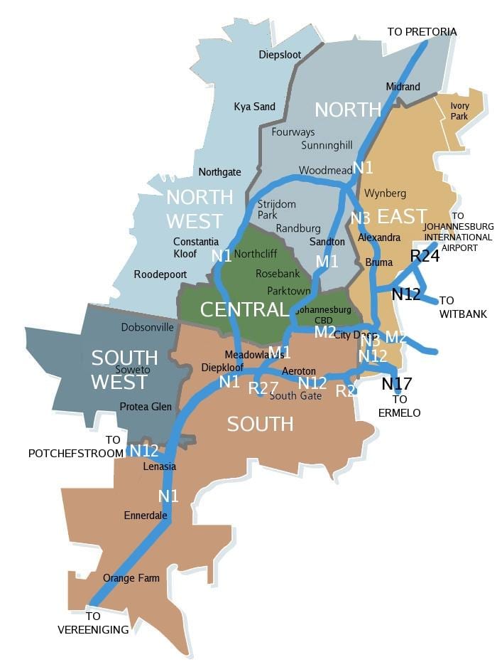 ヨハネスブルグ（Joburg Jozi）周辺地図