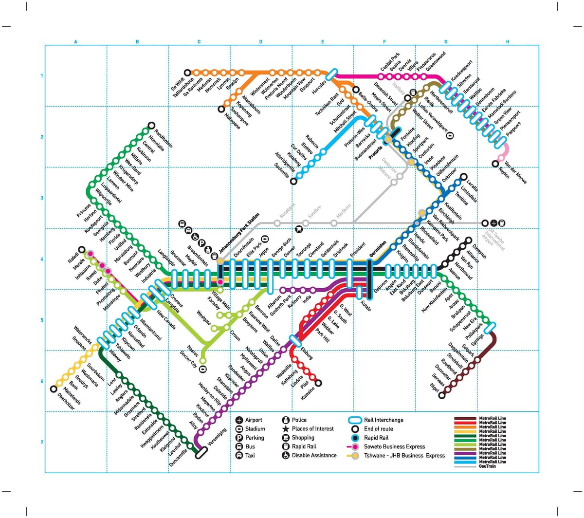 ヨハネスブルグ（Joburg Jozi）の鉄道駅マップ
