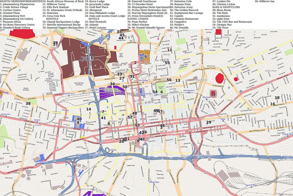 ヨハネスブルグ（Joburg Jozi）市内中心部の地図