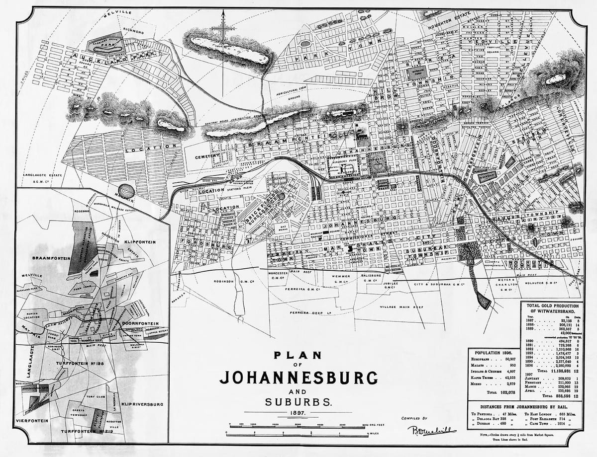 ヨハネスブルグ(Joburg Jozi)の歴史的な地図