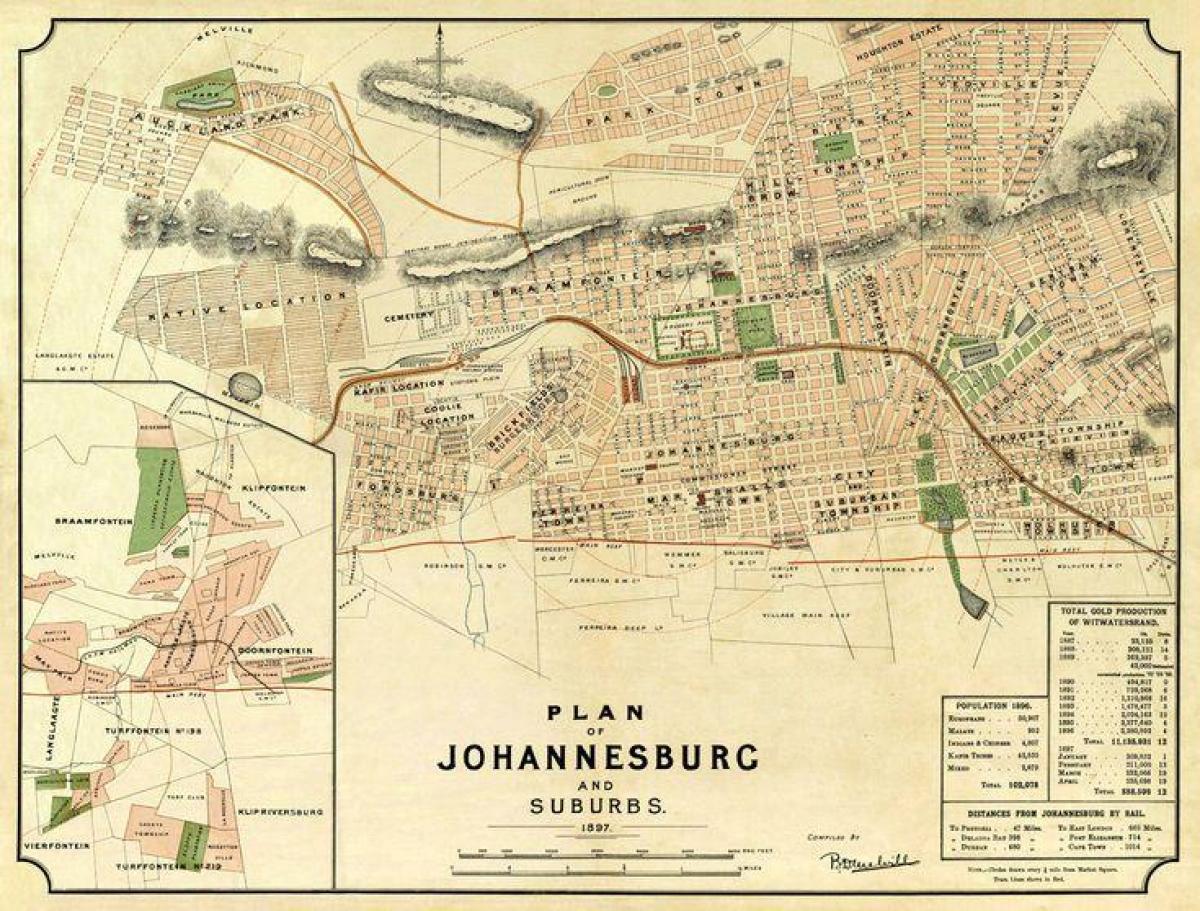 ヨハネスブルグ(Joburg Jozi)のアンティークな地図
