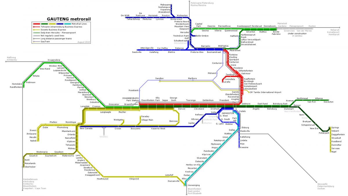 ヨハネスブルグ（Joburg Jozi）の交通機関の地図