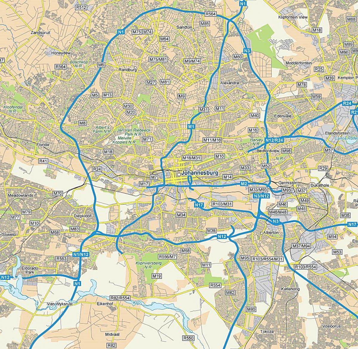 ヨハネスブルグ (JOBURG JOZI) の道路地図